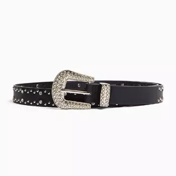 Ремень Bershka Studded With Rhinestones, черный