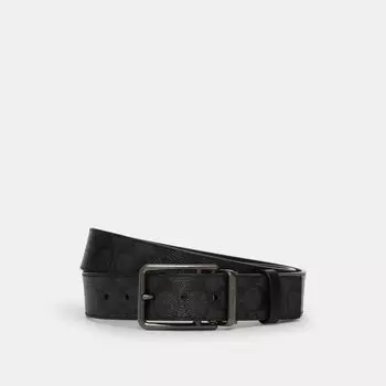 Ремень Coach Double Bar Buckle Cut To Size Reversible Belt, 38 Mm, серый/угольный/черный