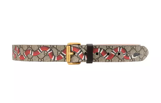 Ремень Gucci с принтом змеи, бежевый