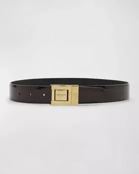 Ремень из лакированной кожи с золотой фурнитурой Saint Laurent, цвет Dark Maroon