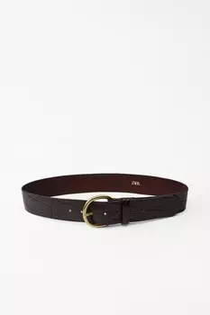 Ремень из тисненой кожи ZARA, бордовый