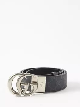 Ремень из ткани и кожи с монограммой gg Gucci, черный