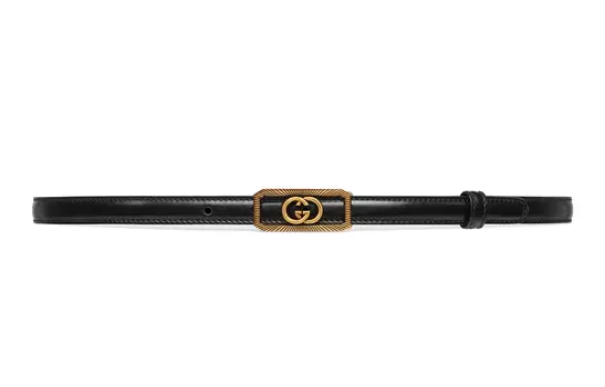 Ремень кожаный Gucci Interlocking G женский, черный / золотой