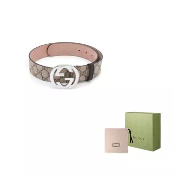Ремень кожаный Gucci Supreme мужской, бежевый