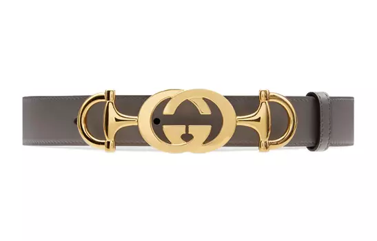 Ремень кожаный Gucci женский, серый