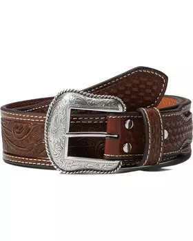 Ремень M&F Western Nocona Floral Emboss with Basket Weave Tabs, коричневый