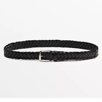 Ремень Massimo Dutti Braided Leather, черный