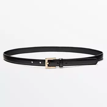 Ремень Massimo Dutti Leather With Square Buckle, черный