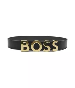 Ремень мужской Boss с золотой пряжкой, черный