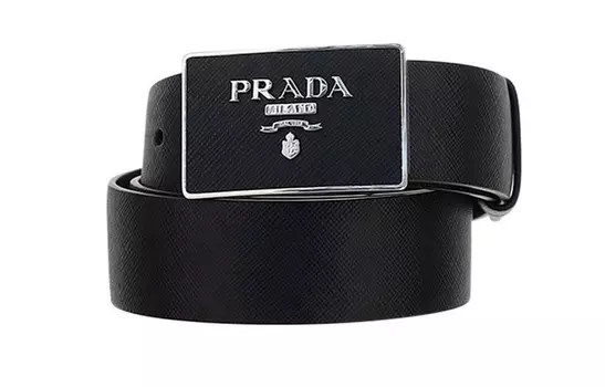 Ремень Prada с металлической пряжкой и логотипом, черный