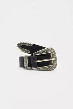 Ремень с ковбойской пряжкой Pull&Bear, серебро