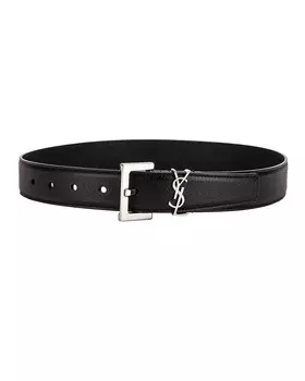 Ремень с монограммой Saint Laurent кожаный, черный