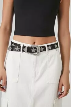 Ремень со звездами и стразами Forever 21, черный