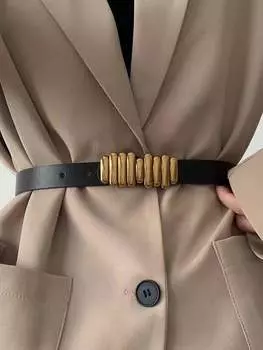 Ремень винтажный с золотой пряжкой, золотой