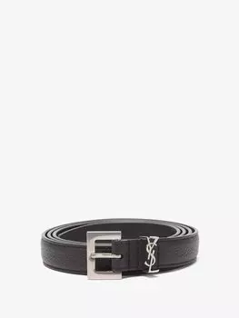Ремень ysl из зерненой кожи с бляшкой Saint Laurent, черный