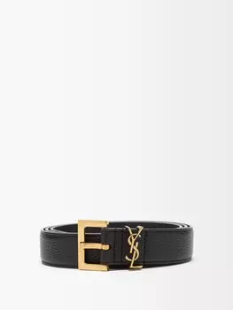Ремень ysl из зерненой кожи с бляшкой Saint Laurent, черный