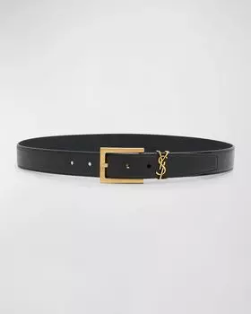 Ремень YSL из зернистой кожи Saint Laurent, цвет 1000 Black