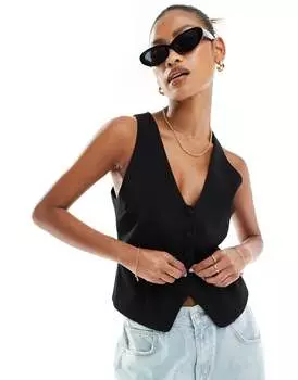 River Island – черный жилет на пуговицах