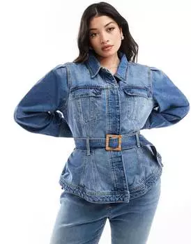 River Island – Синяя джинсовая куртка с поясом на талии