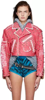 Розовая кожаная укороченная куртка Doublet