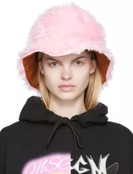 Розовая панама из искусственного меха MSGM