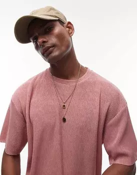 Розовая плиссированная футболка оверсайз Topman