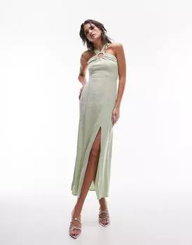 Розовое платье макси с кольцами Topshop