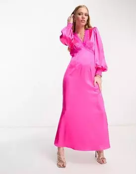 Розовое платье миди с кружевными вставками Never Fully Dressed