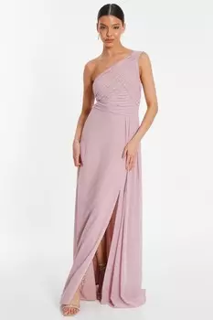 Розовое шифоновое платье макси на одно плечо QUIZ Clothing