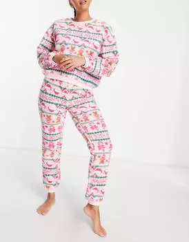 Розовые спортивные штаны и джоггеры ASOS DESIGN Christmas lounge Fairisle Borg