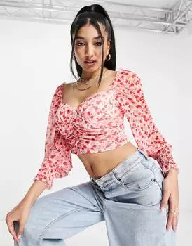 Розовый сетчатый топ с чашечками и цветочным принтом Miss Selfridge