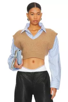 Рубашка Alexander Wang Bilayer V-neck Waffle Vest And Oxfording, кэмел