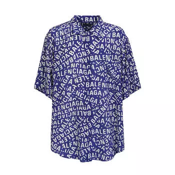 Рубашка Balenciaga All-over Logo, голубой