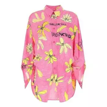 Рубашка Balenciaga Logo Floral Printed Oversized, розовый