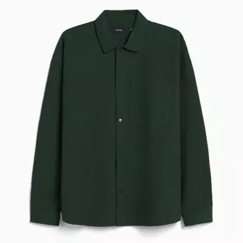 Рубашка Bershka Long Sleeve Waffle-knit With Snap Buttons, зеленый