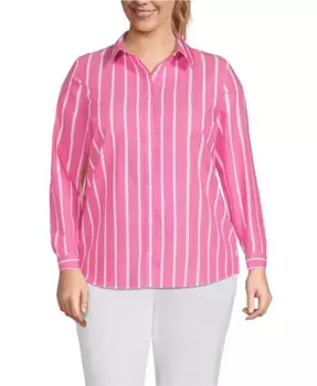 Рубашка без глажки на пуговицах Plus Size Lands' End, розовый