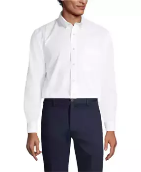 Рубашка Big & Tall Tailored Fit No Iron Solid Supima Cotton Oxford Dress Lands' End, белый