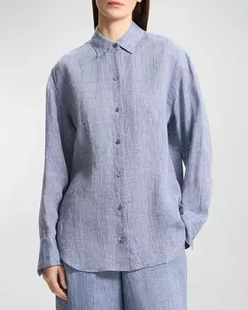 Рубашка бойфренда с драпировкой Theory, цвет Chambray
