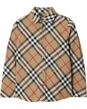 Рубашка Burberry Kids Owen Check Long Sleeve Button Down Shirt, цвет Sand IP Check