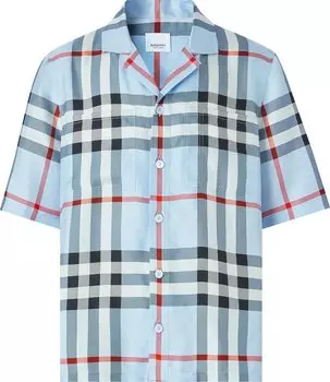 Рубашка Burberry Silk Check Short-Sleeve Shirt 'Pale Blue', синий