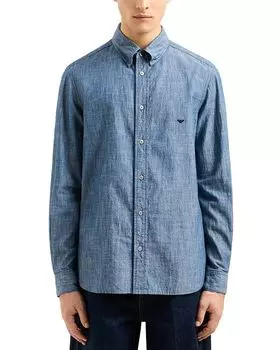 Рубашка Chambray Regular Fit с застежкой на пуговицы Emporio Armani, синий