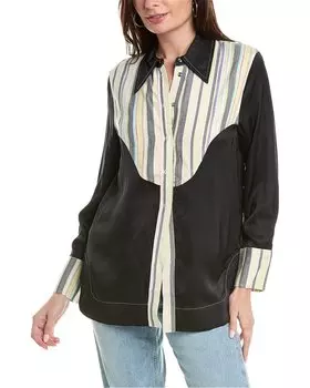 Рубашка GANNI Mix Slub Stripe, зеленый