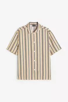 Рубашка H&amp;M Regular Fit Short-sleeved Lyocell, бежевый в полоску