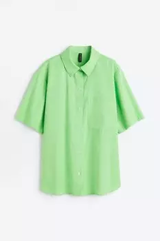Рубашка H&M Short-sleeved Linen-blend, зелёный