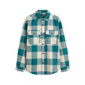 Рубашка H&amp;M Twill Overshirt, кремовый/зеленый