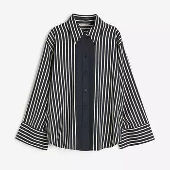 Рубашка H&M Oversized, темно-синий/белый
