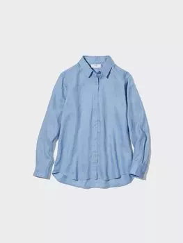 Рубашка из 100% льна премиум-класса Uniqlo, цвет 61 синий