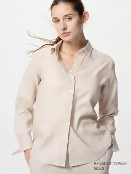 Рубашка из 100% льна премиум-класса Uniqlo, цвет 30 бежевый