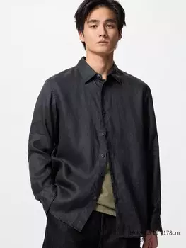 Рубашка из 100% льна премиум-класса Uniqlo, цвет 09 черный
