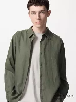 Рубашка из 100% льна премиум-класса Uniqlo, цвет 57 зеленый
